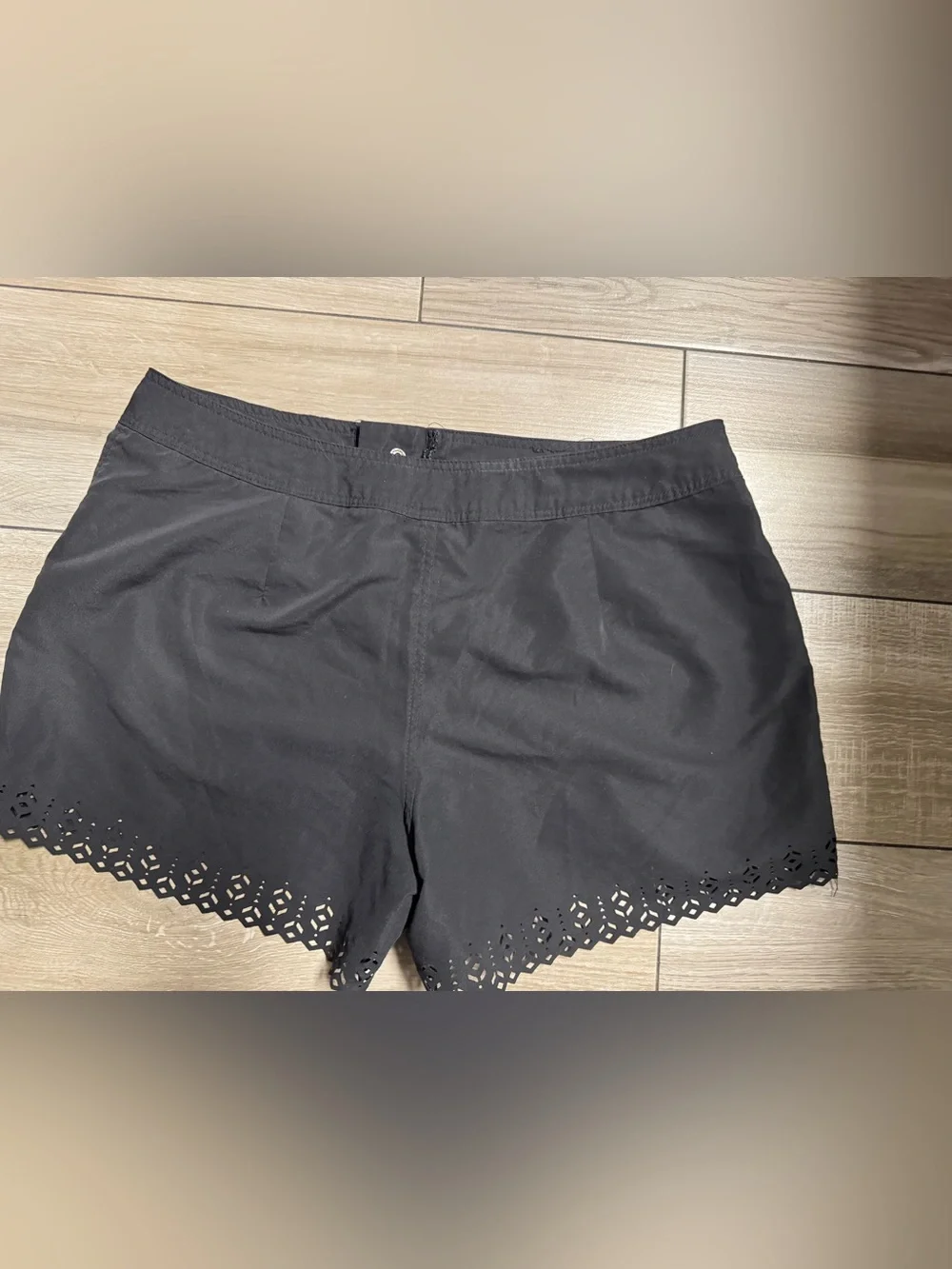 Point Zero Black Scalloped Laser-Cut Hem Shorts